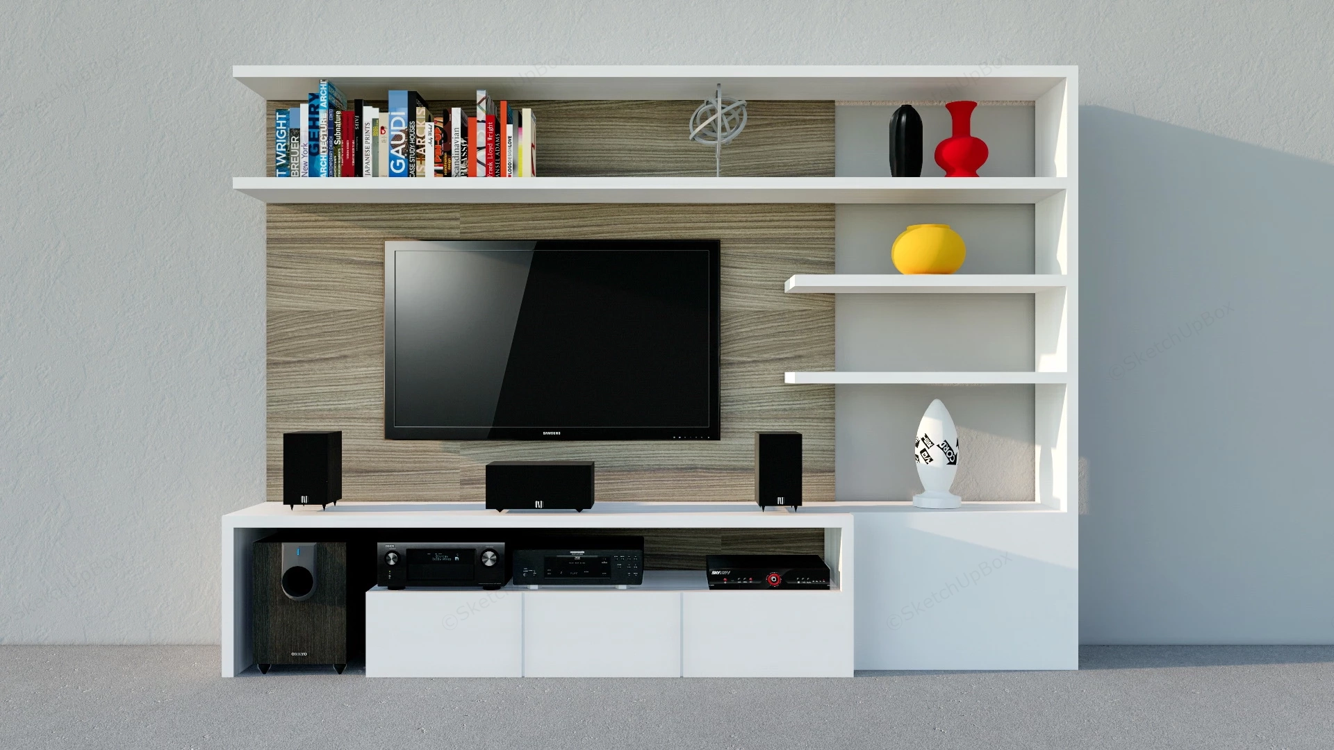 Wood Wall Units Entertainment Center sketchup model preview - SketchupBox