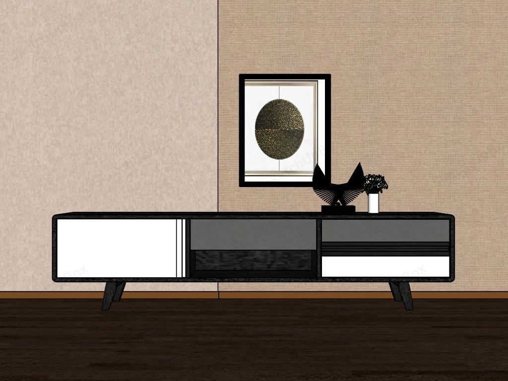 Black And White TV Stand sketchup model preview - SketchupBox
