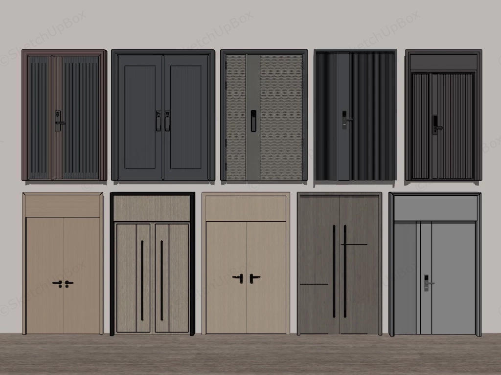 Modern Front Entry Double Doors sketchup model preview - SketchupBox