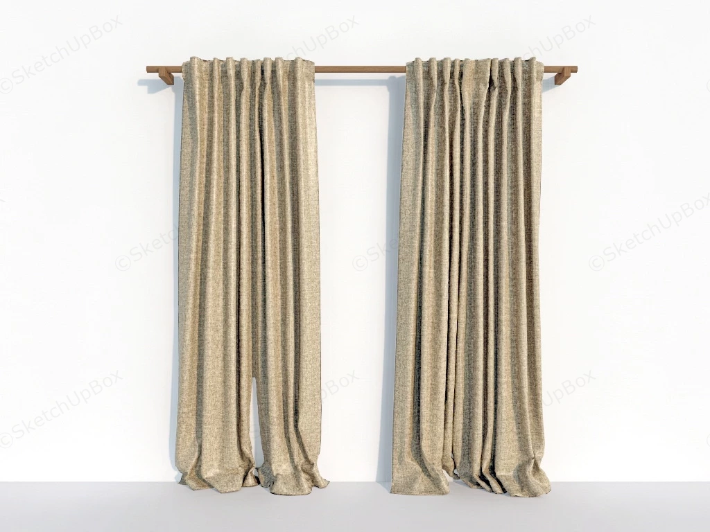Linen Blackout 2 Panel Curtains sketchup model preview - SketchupBox