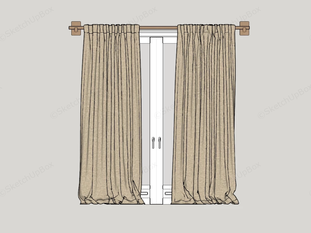 Linen Blackout 2 Panel Curtains sketchup model preview - SketchupBox