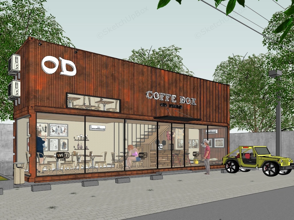 Shipping Container Cafe Design sketchup model preview - SketchupBox