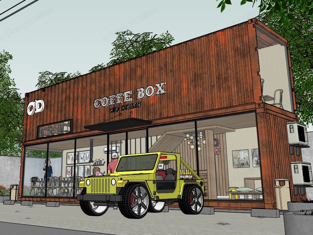 Shipping Container Cafe Design sketchup model preview - SketchupBox