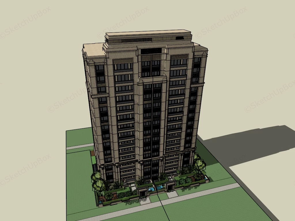 Modern Apartment Block sketchup model preview - SketchupBox