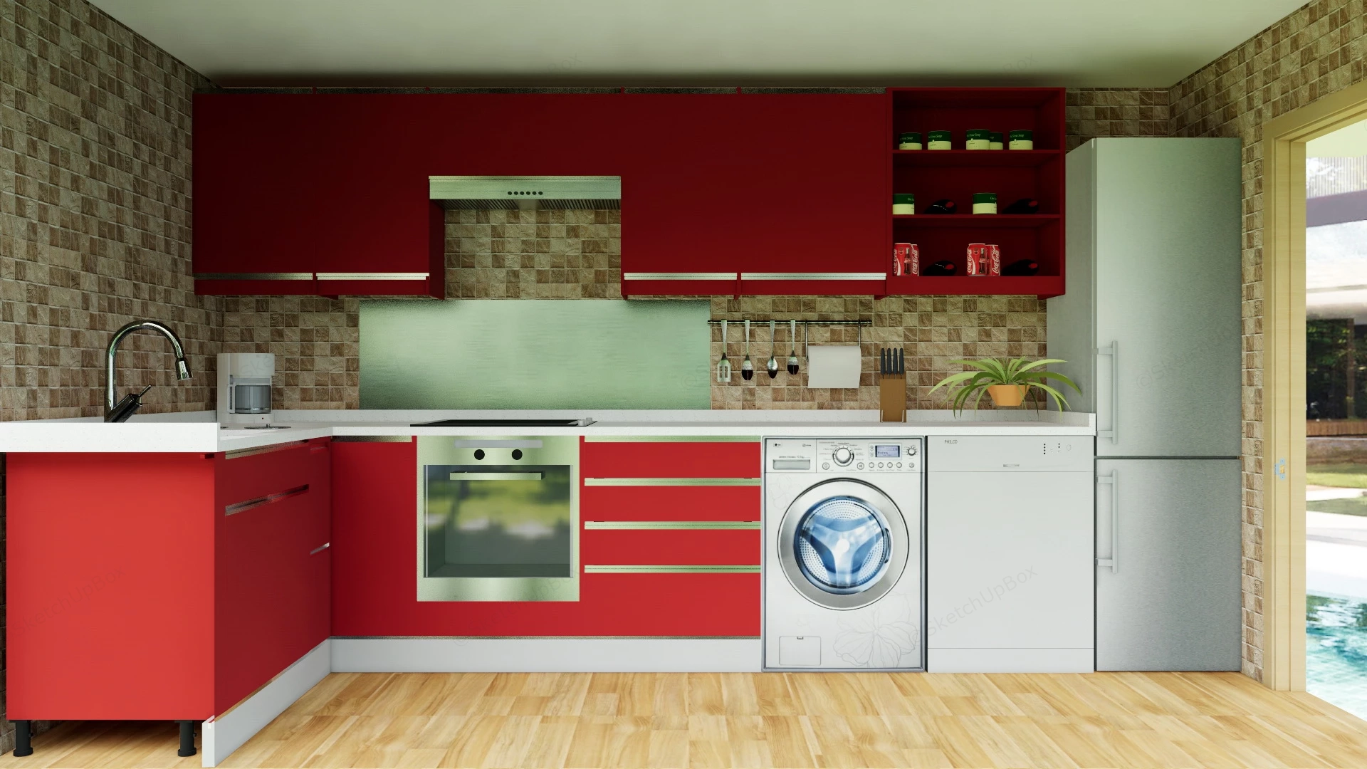Red Kitchen Cabinets sketchup model preview - SketchupBox