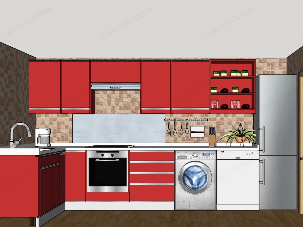Red Kitchen Cabinets sketchup model preview - SketchupBox