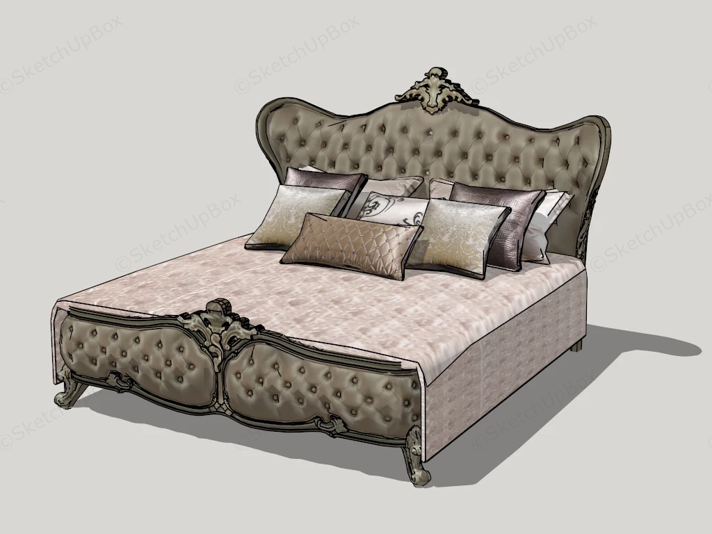 Fabric Upholstered Tufted Bed sketchup model preview - SketchupBox