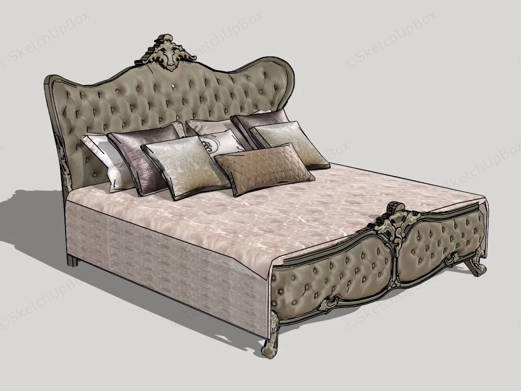 Fabric Upholstered Tufted Bed sketchup model preview - SketchupBox