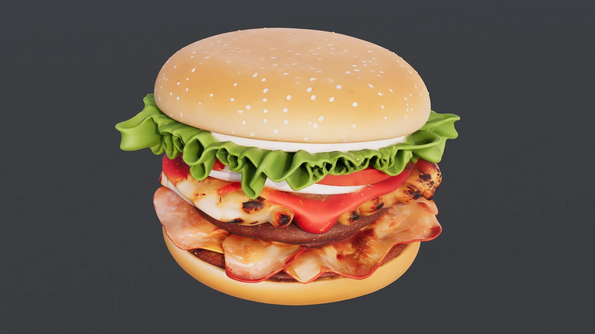 Bacon Burger With Lettuce sketchup model preview - SketchupBox
