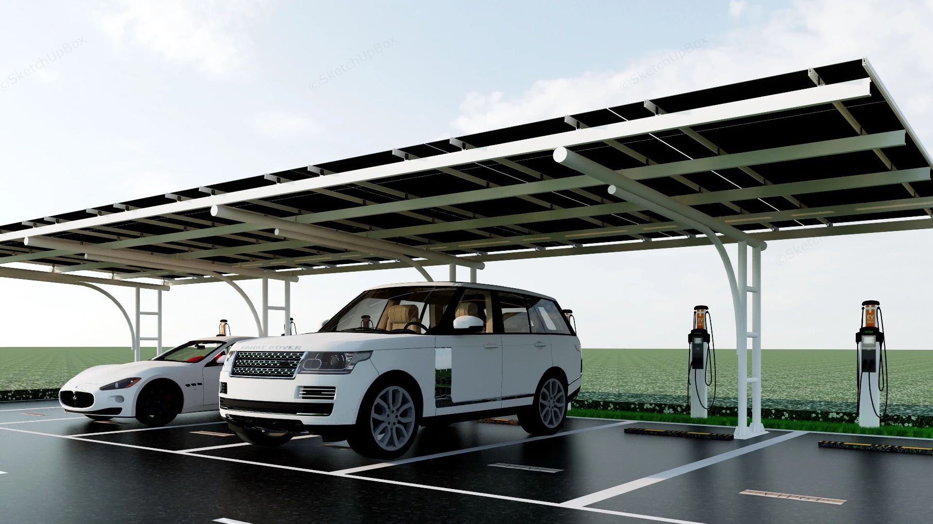 Car Park EV Charging Station sketchup model preview - SketchupBox