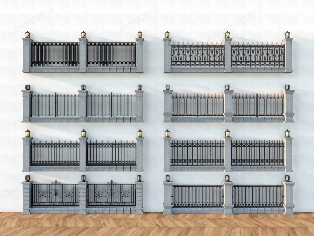 Fence With Pillars Collection sketchup model preview - SketchupBox