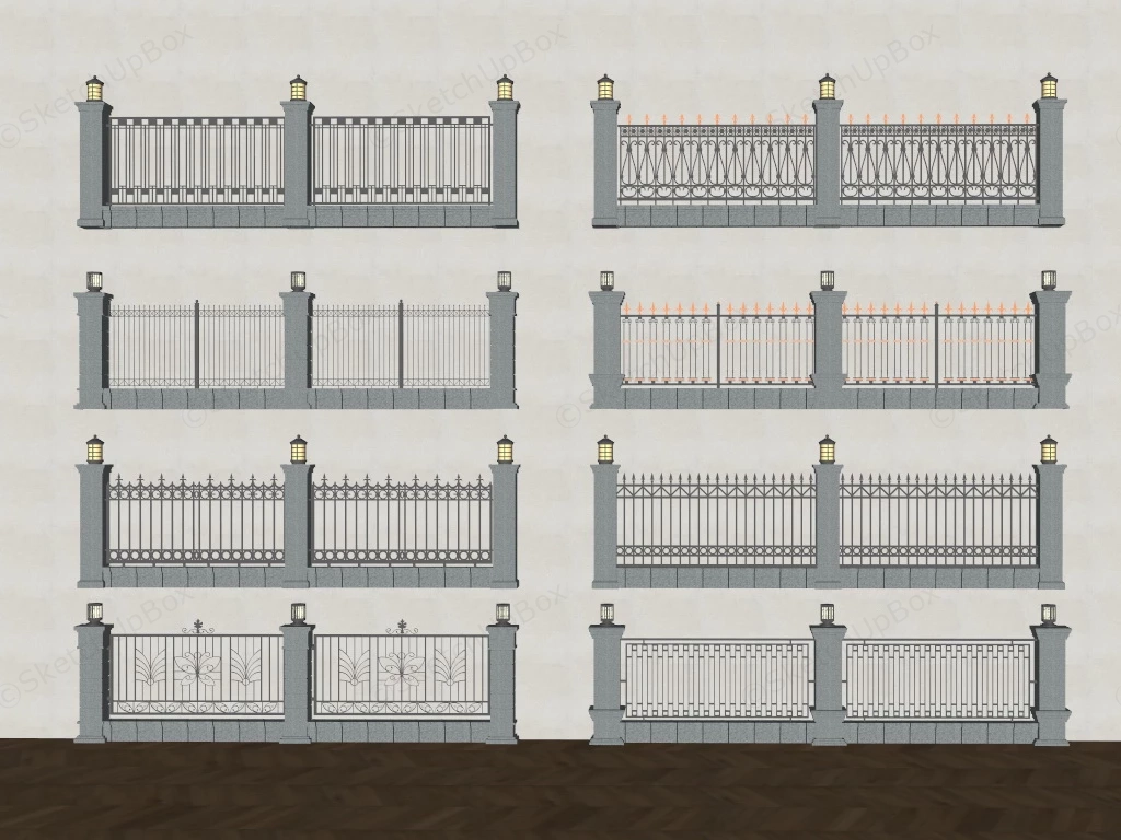 Fence With Pillars Collection sketchup model preview - SketchupBox