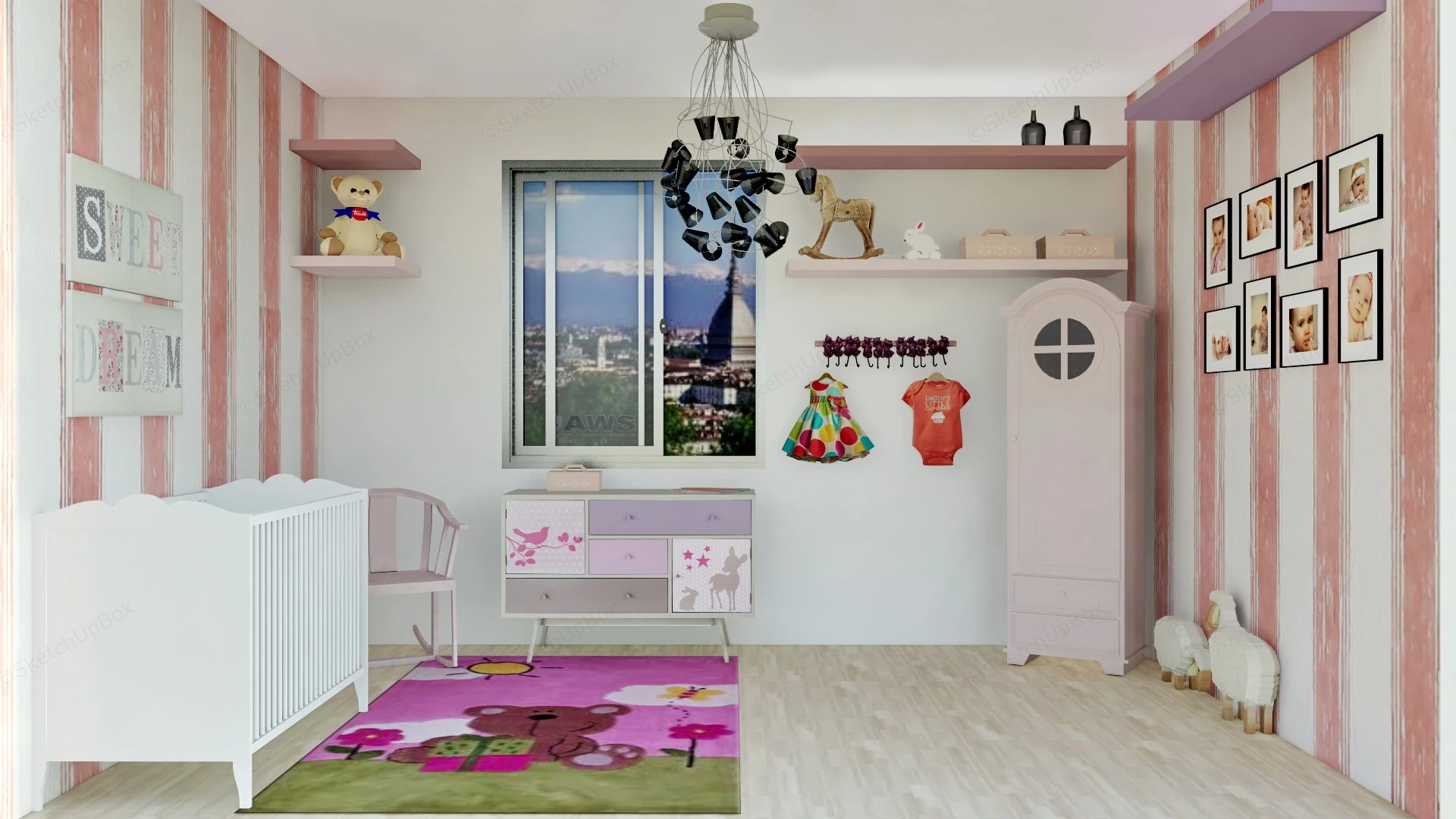 Pink Baby Nursery sketchup model preview - SketchupBox
