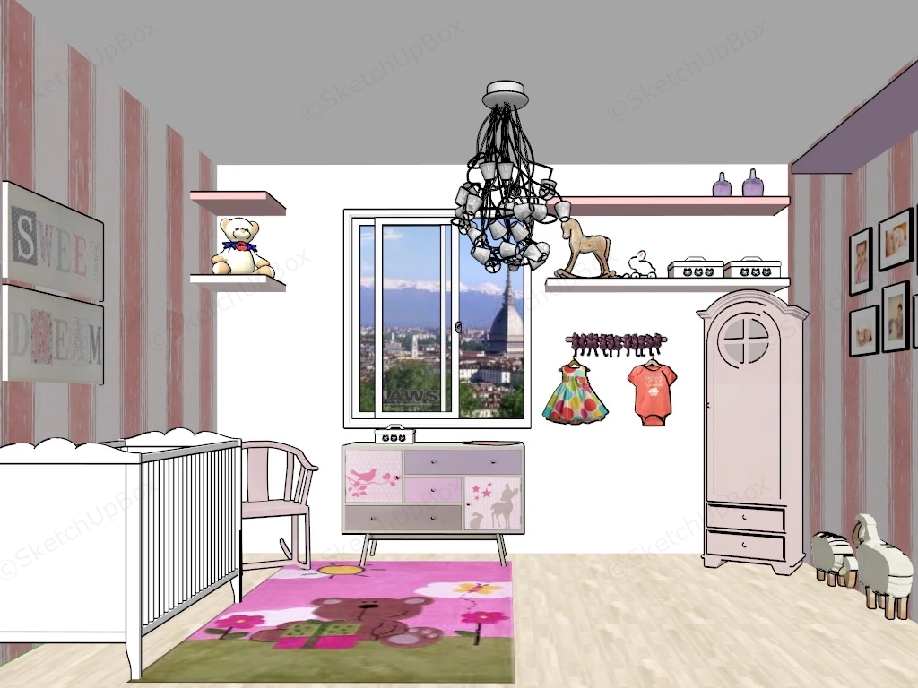 Pink Baby Nursery sketchup model preview - SketchupBox