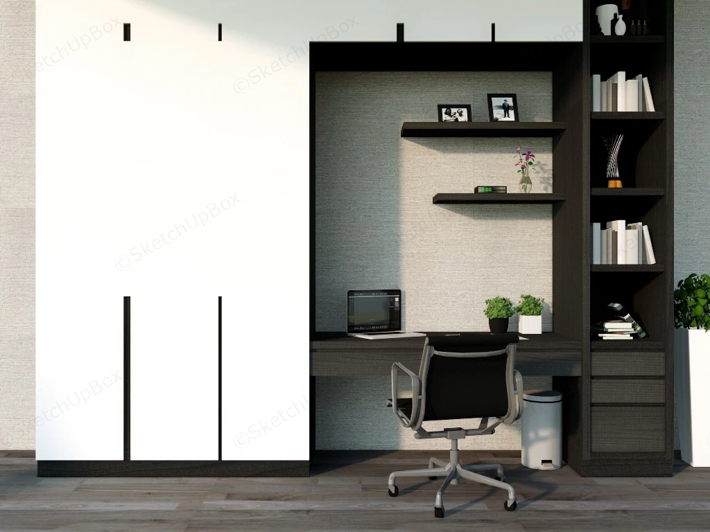 Bedroom Wardrobe With Desk sketchup model preview - SketchupBox