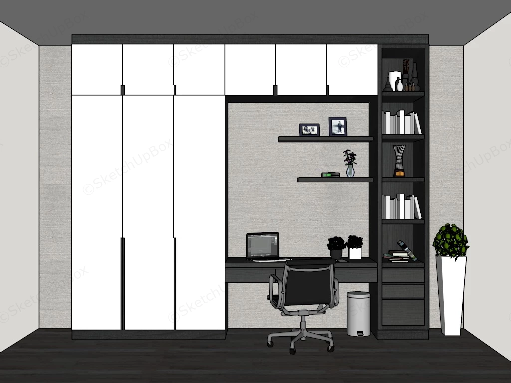 Bedroom Wardrobe With Desk sketchup model preview - SketchupBox