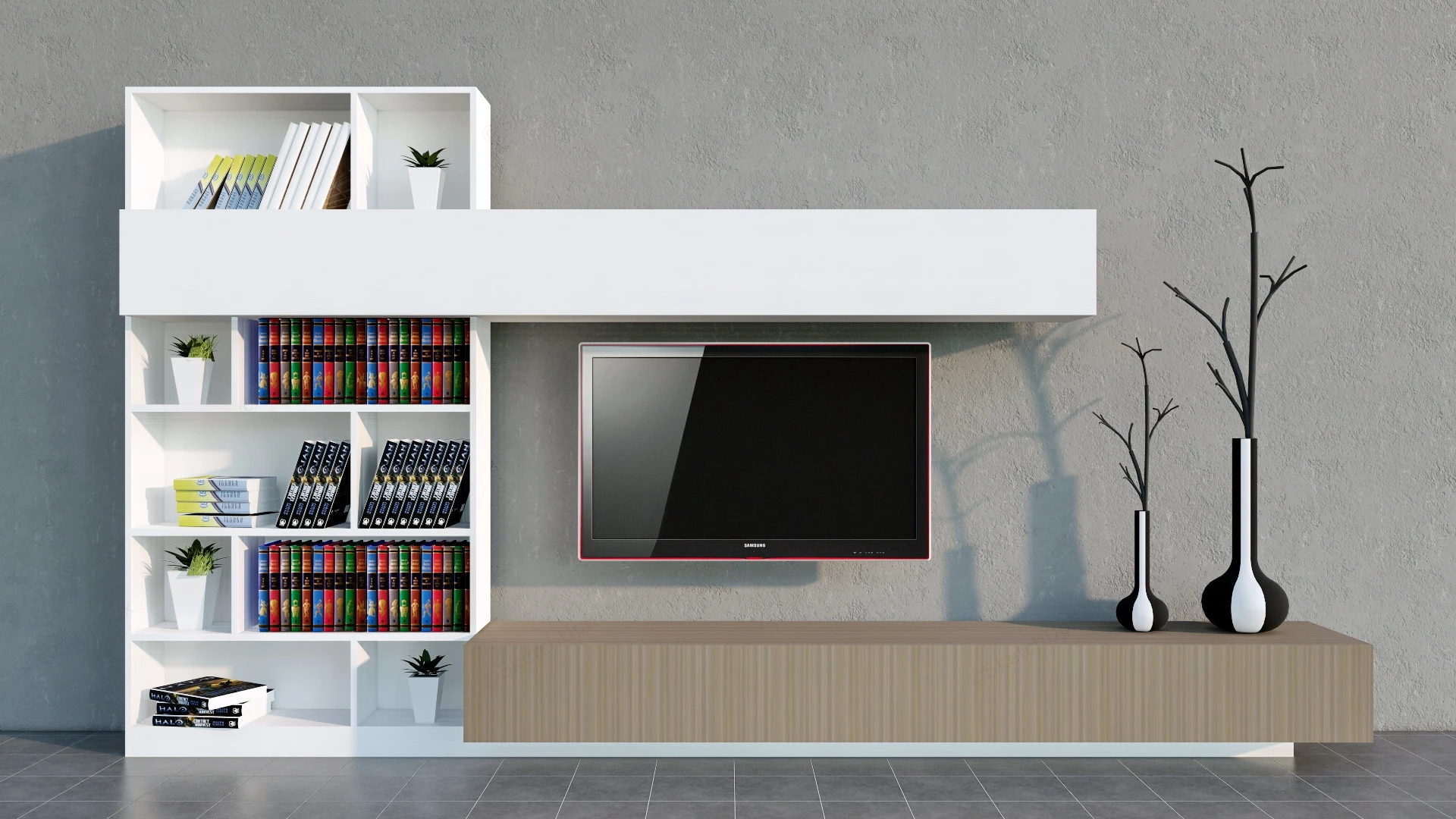 Tv Unit With Bookcase sketchup model preview - SketchupBox