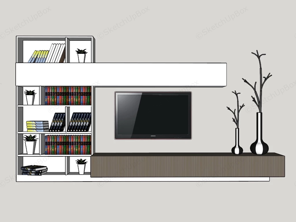 Tv Unit With Bookcase sketchup model preview - SketchupBox