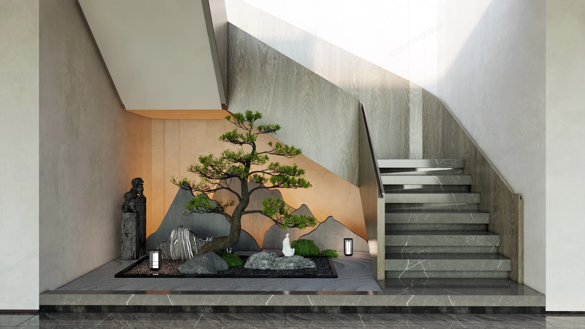 Zen Garden Under Stairs sketchup model preview - SketchupBox