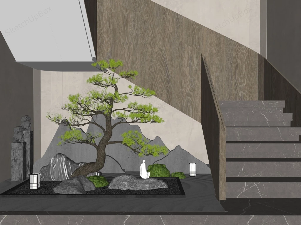 Zen Garden Under Stairs sketchup model preview - SketchupBox