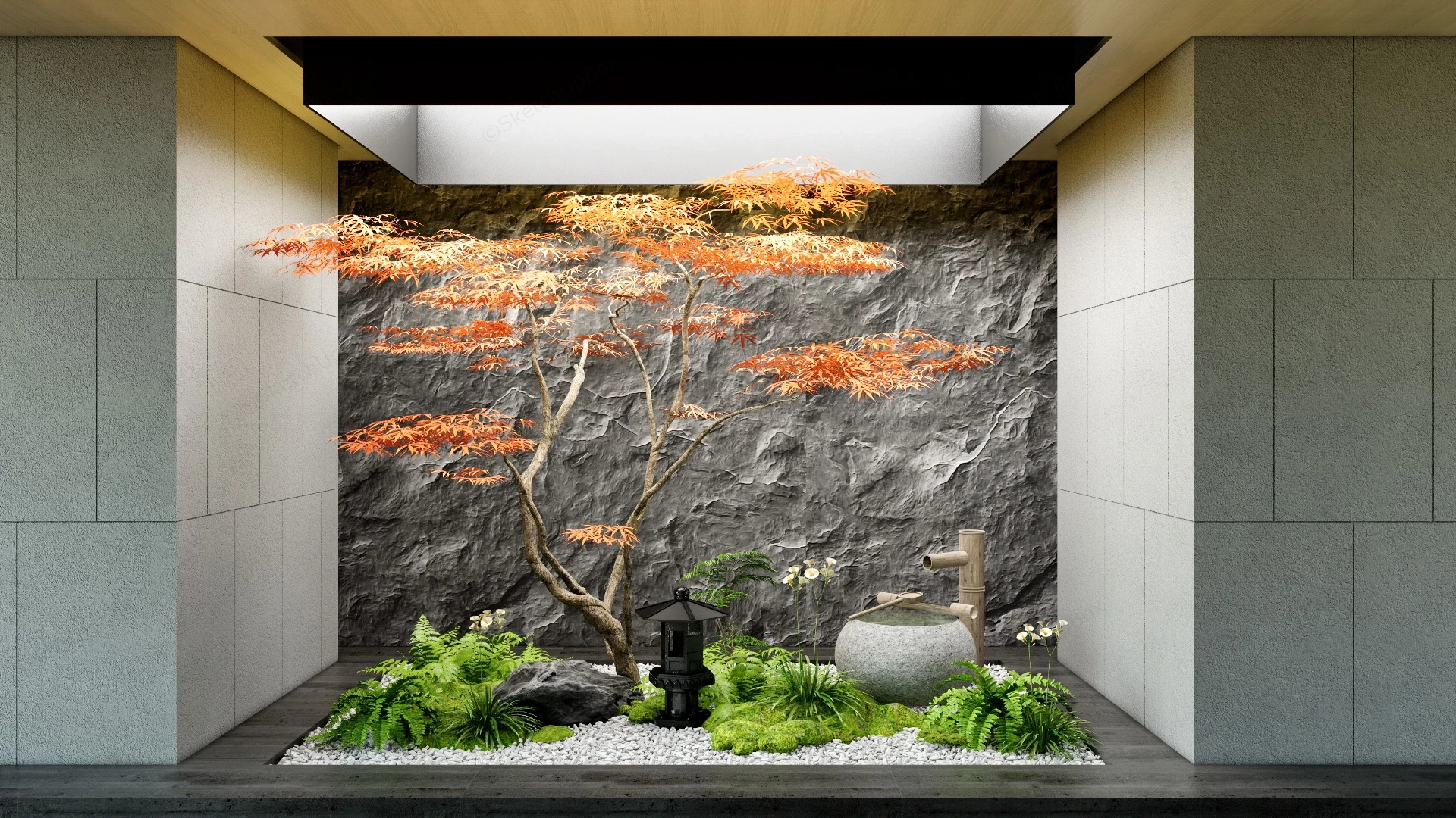 Japanese Indoor Zen Garden sketchup model preview - SketchupBox