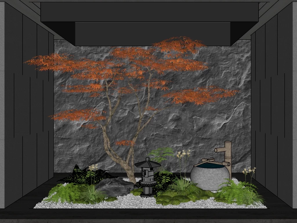 Japanese Indoor Zen Garden sketchup model preview - SketchupBox
