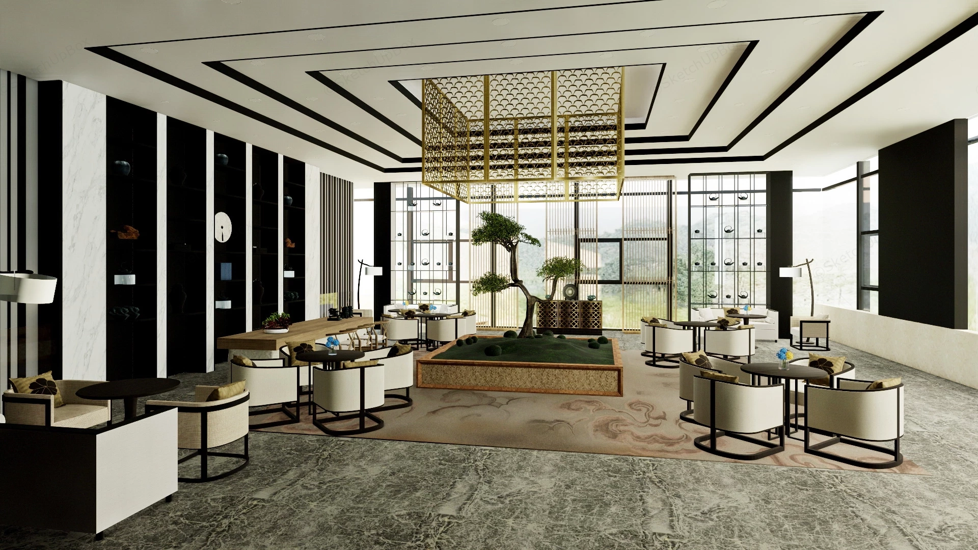 Hotel Lobby Lounge Area sketchup model preview - SketchupBox
