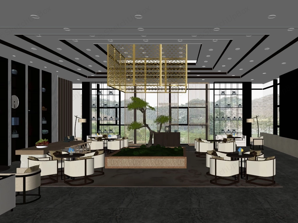 Hotel Lobby Lounge Area sketchup model preview - SketchupBox