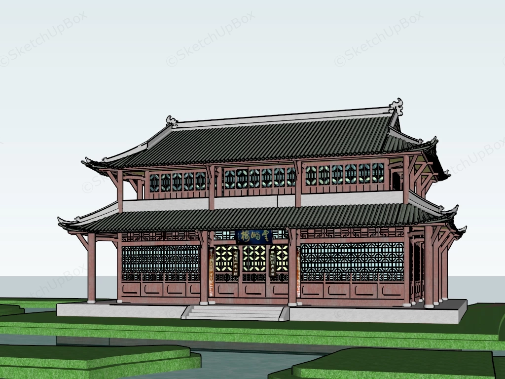 Chinese Buddha Hall sketchup model preview - SketchupBox