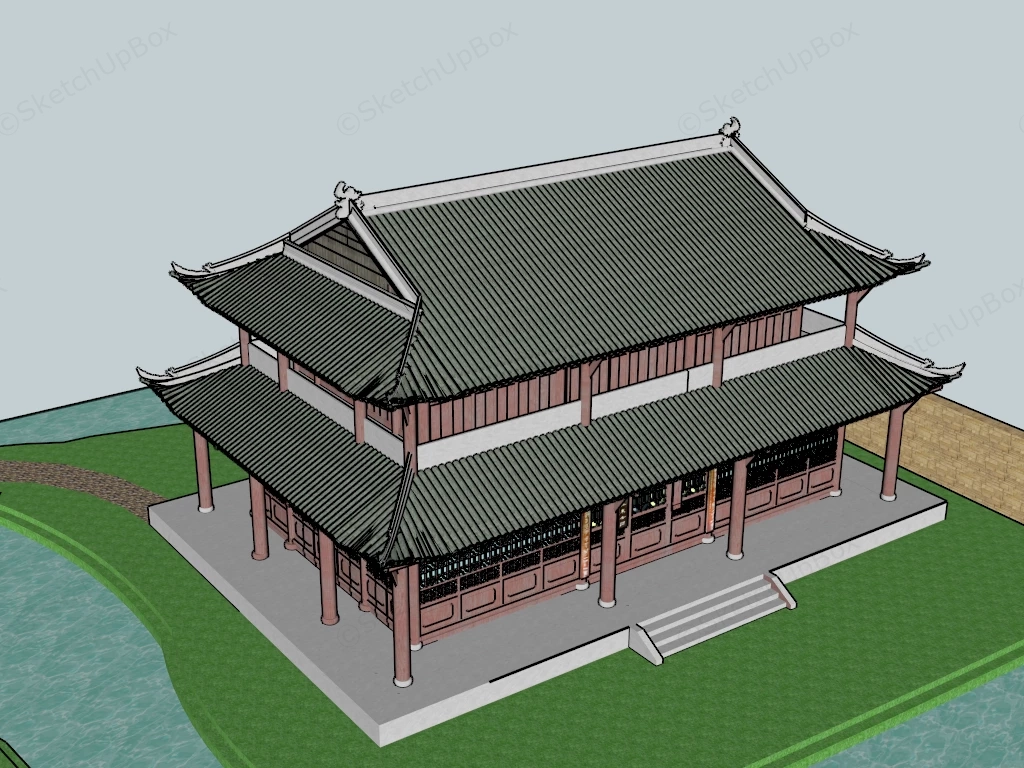 Chinese Buddha Hall sketchup model preview - SketchupBox