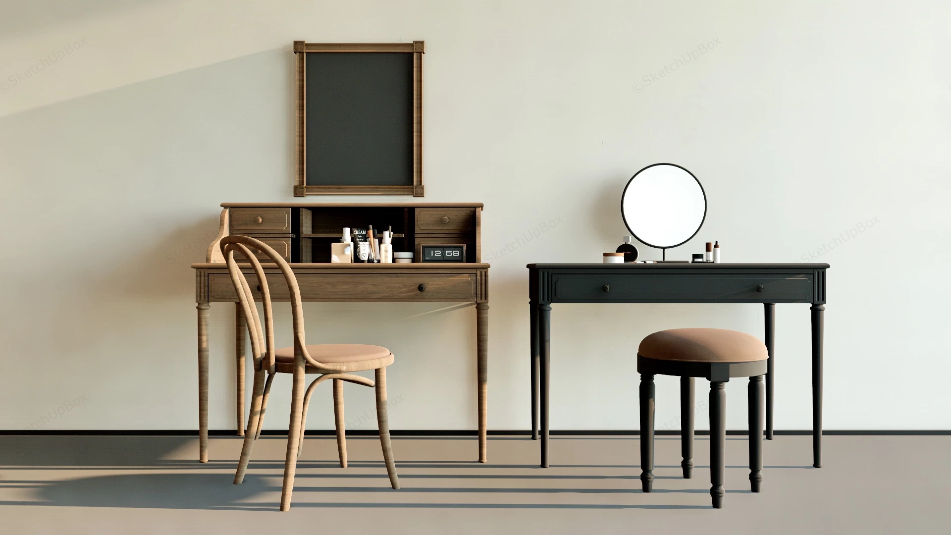 Modern Wood Makeup Vanity sketchup model preview - SketchupBox