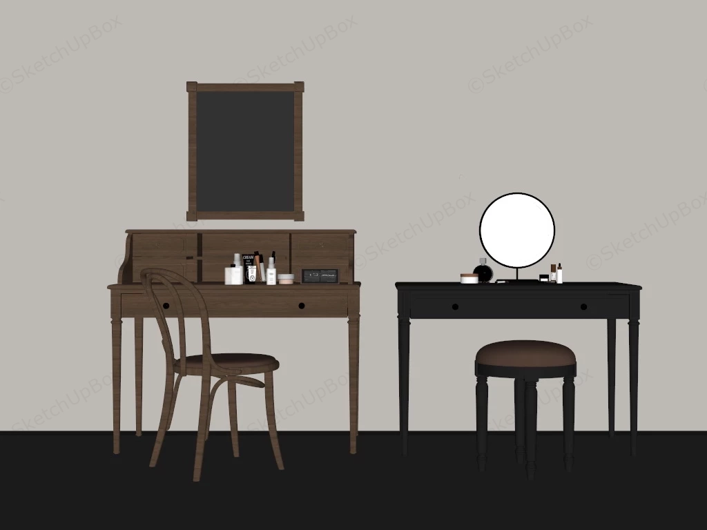 Modern Wood Makeup Vanity sketchup model preview - SketchupBox
