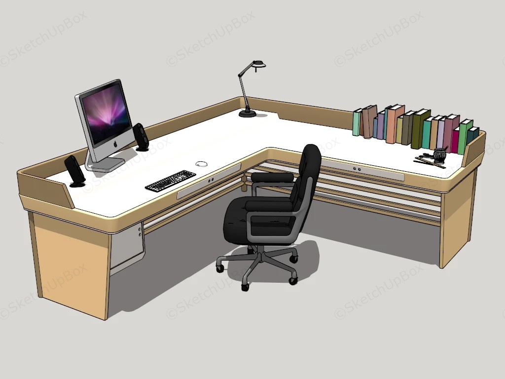 L Shaped Modern Executive Office Desk Set sketchup model preview - SketchupBox