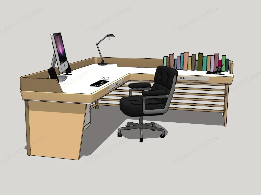 L Shaped Modern Executive Office Desk Set sketchup model preview - SketchupBox