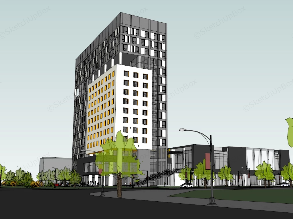 Contemporary Corner Office Building sketchup model preview - SketchupBox