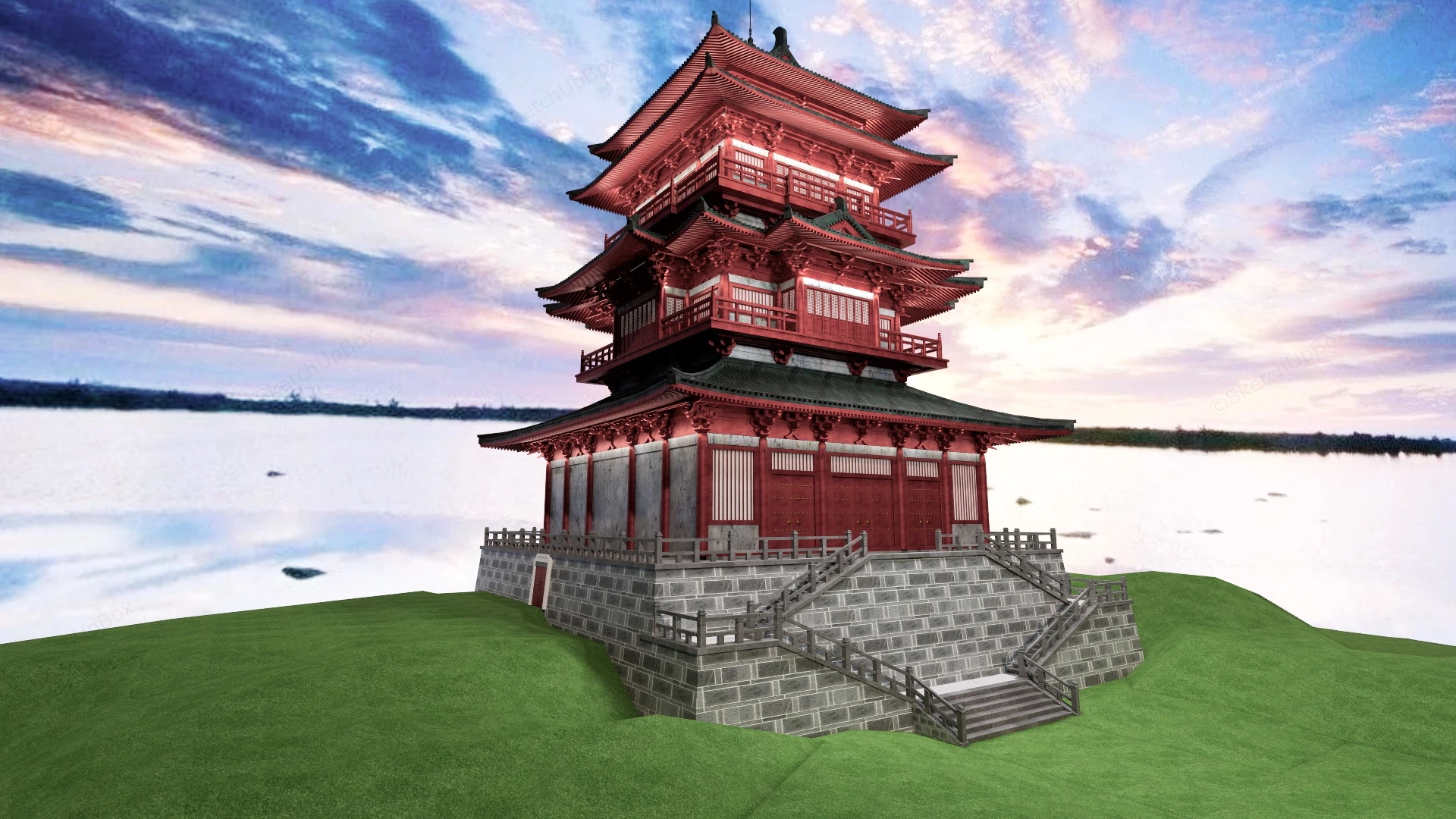 Riverside Pagoda sketchup model preview - SketchupBox