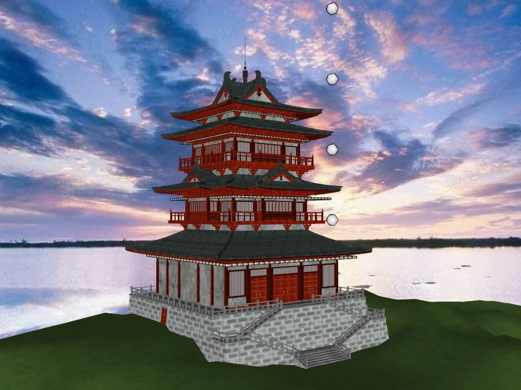Riverside Pagoda sketchup model preview - SketchupBox