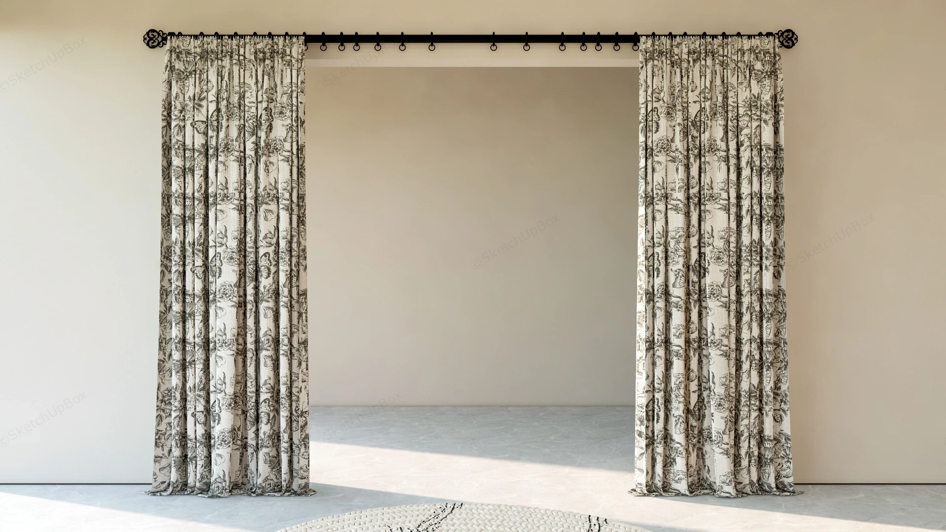Vintage Floral Curtains sketchup model preview - SketchupBox