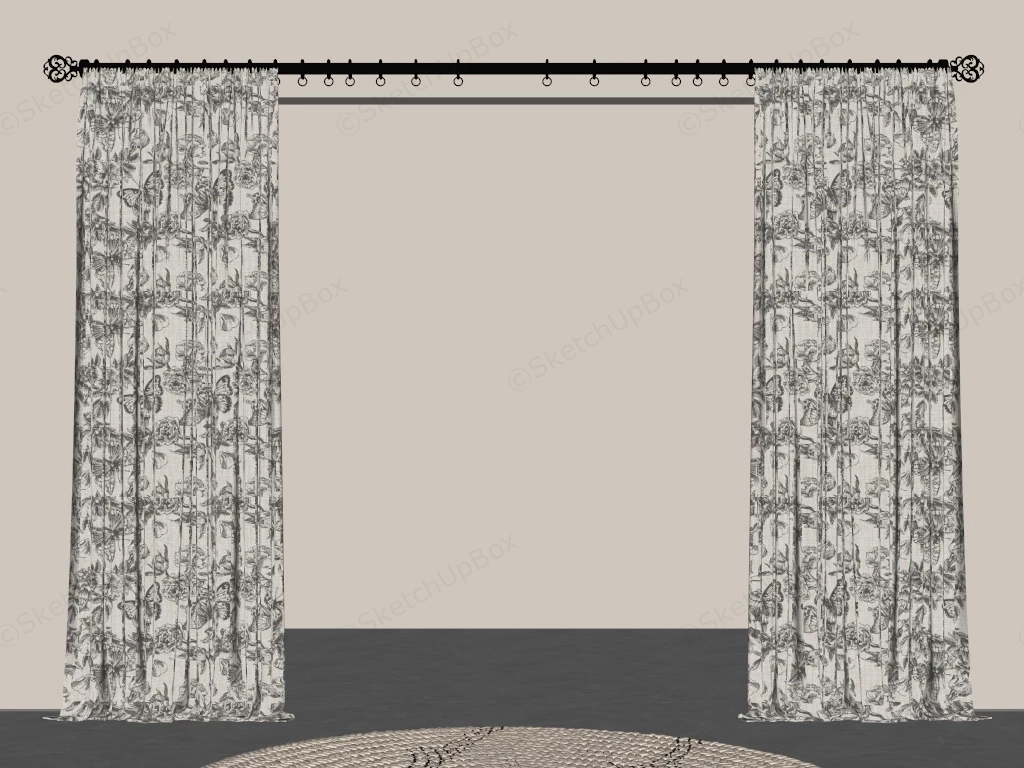 Vintage Floral Curtains sketchup model preview - SketchupBox