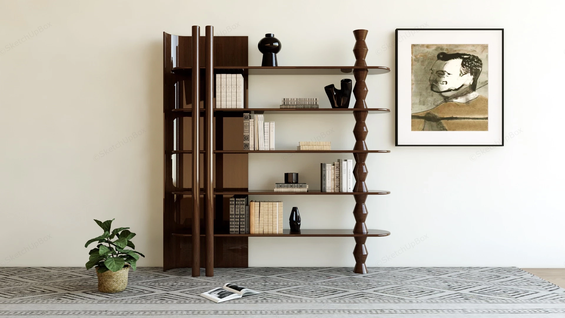 Modern Chinese Style Bookshelf sketchup model preview - SketchupBox