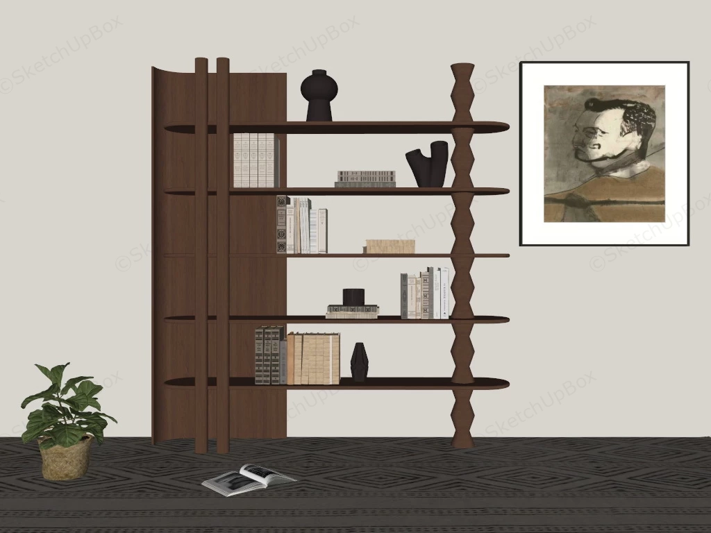 Modern Chinese Style Bookshelf sketchup model preview - SketchupBox