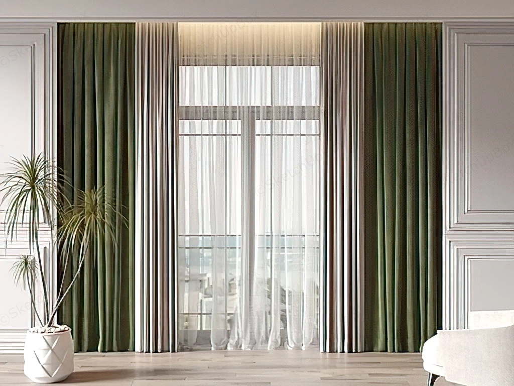Modern Living Room Curtains Drapes sketchup model preview - SketchupBox