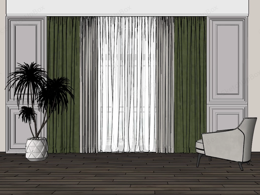 Modern Living Room Curtains Drapes sketchup model preview - SketchupBox