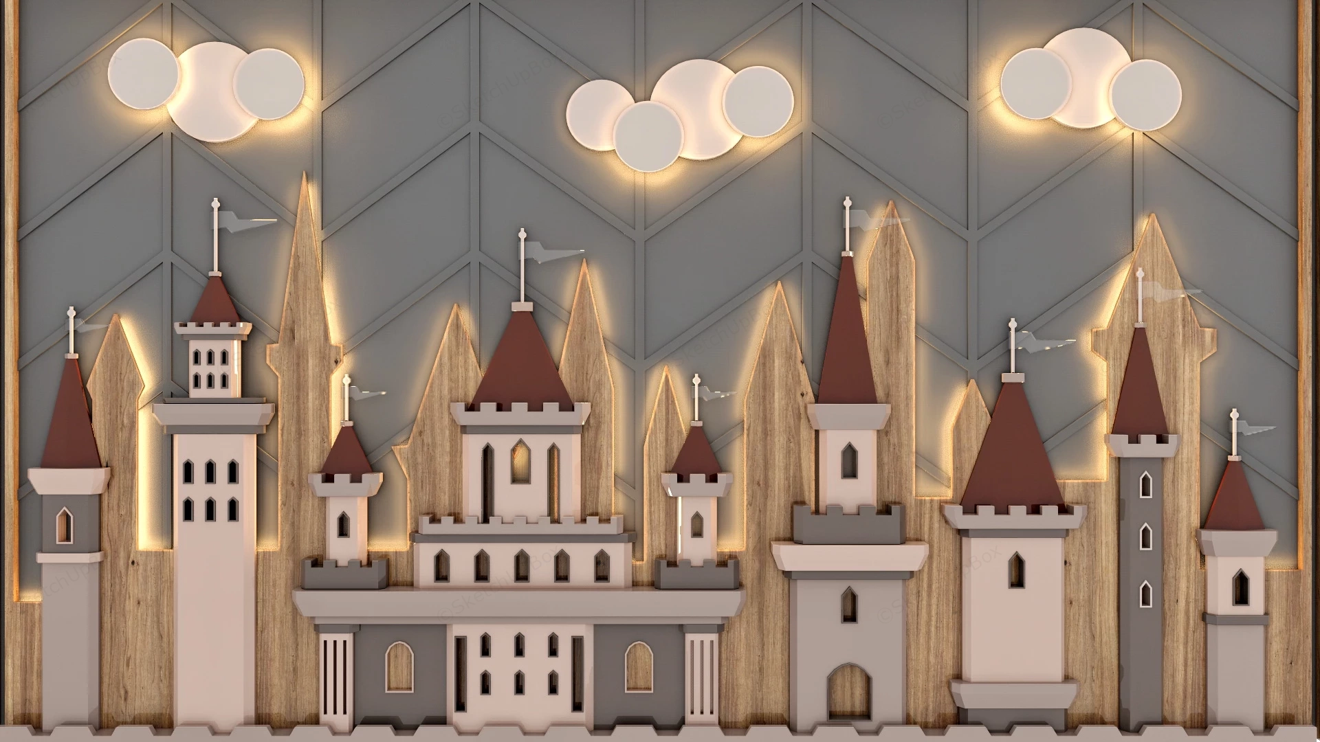 2 Kids Room Features Wall Ideas sketchup model preview - SketchupBox