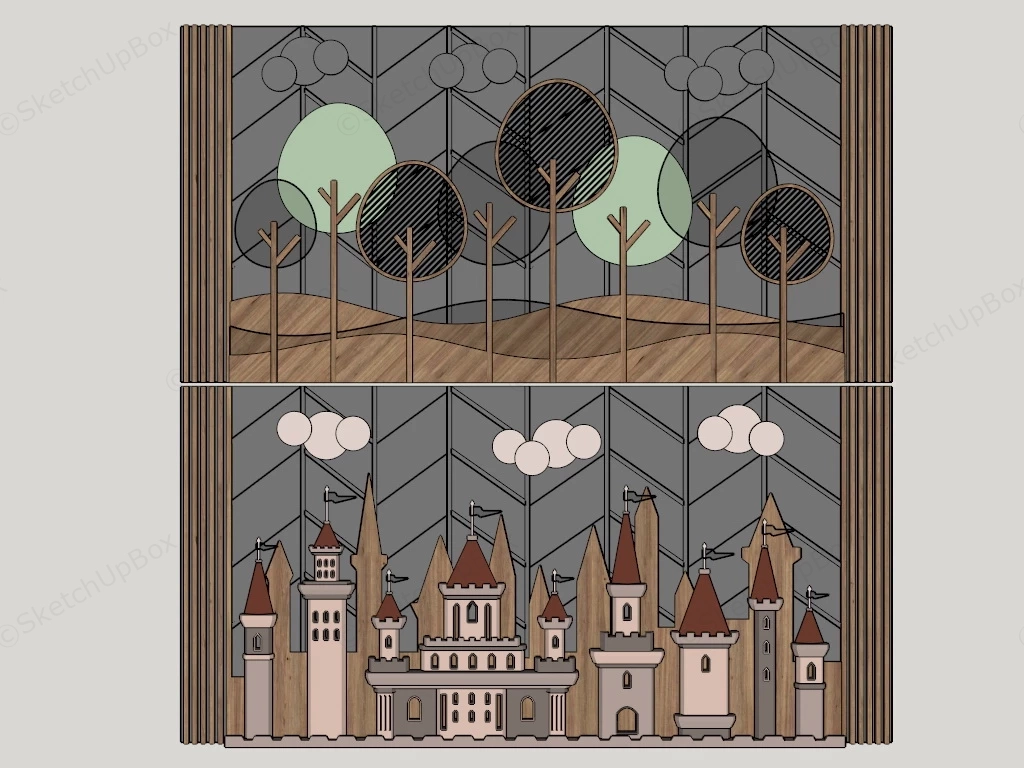 2 Kids Room Features Wall Ideas sketchup model preview - SketchupBox