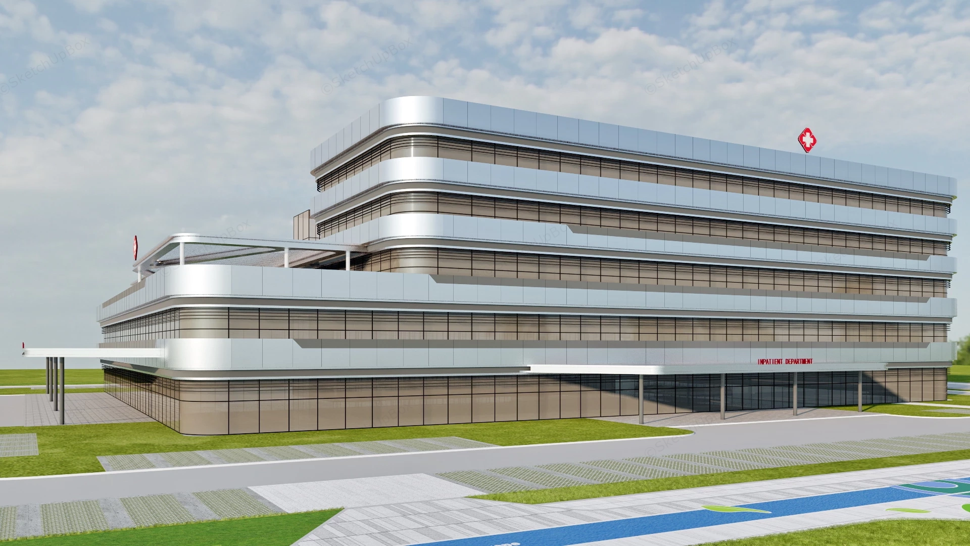 Modern Hospital Architecture sketchup model preview - SketchupBox