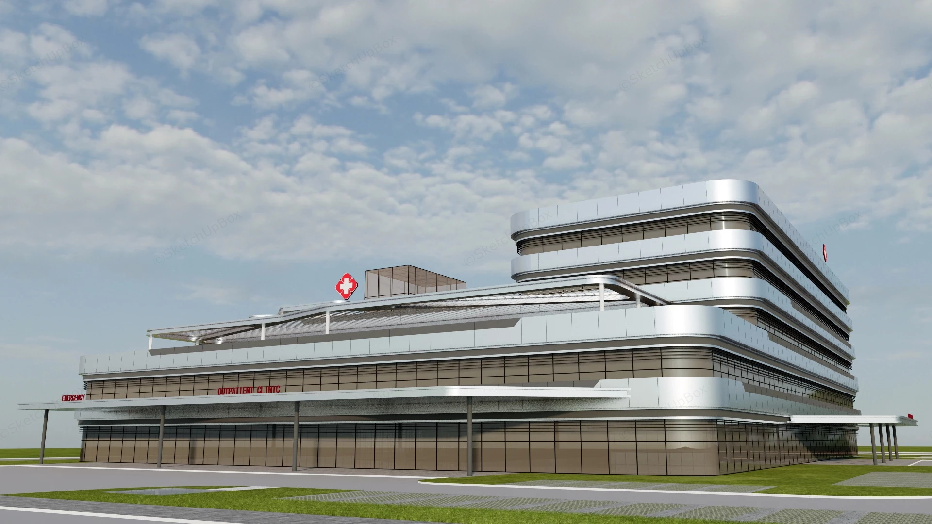 Modern Hospital Architecture sketchup model preview - SketchupBox