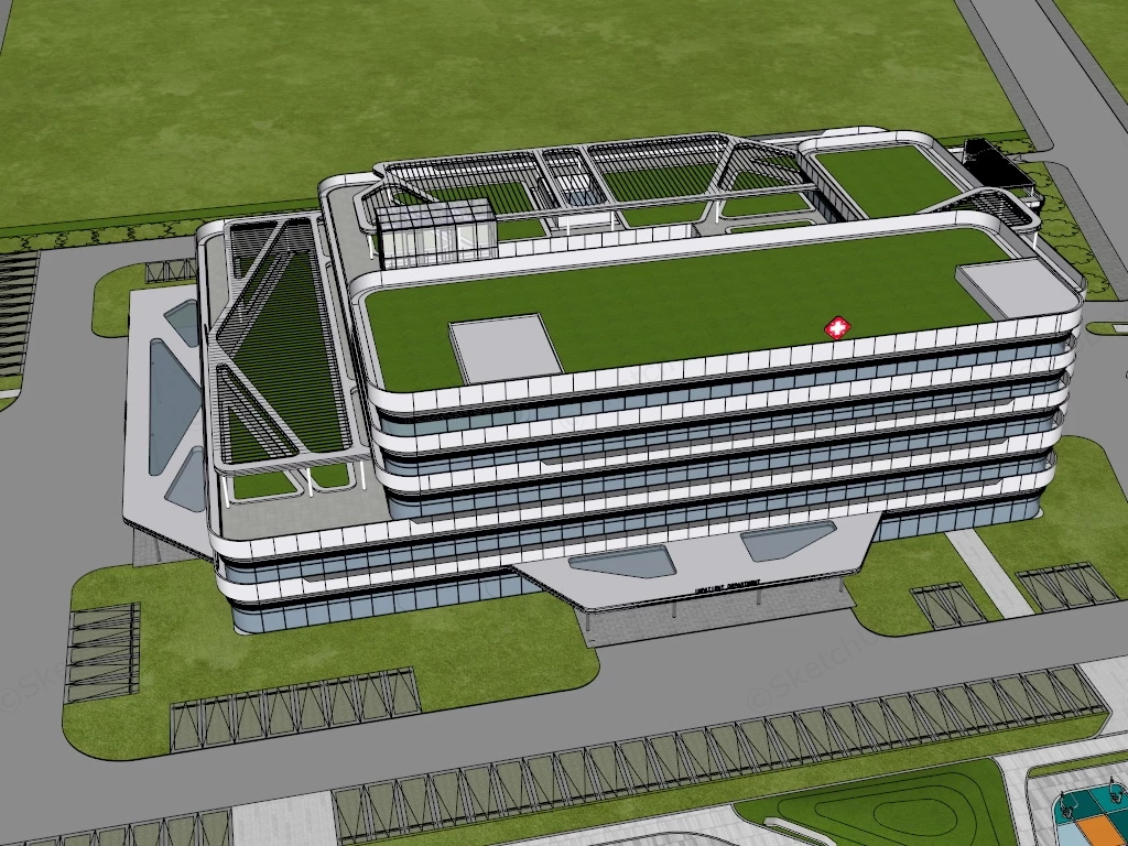 Modern Hospital Architecture sketchup model preview - SketchupBox