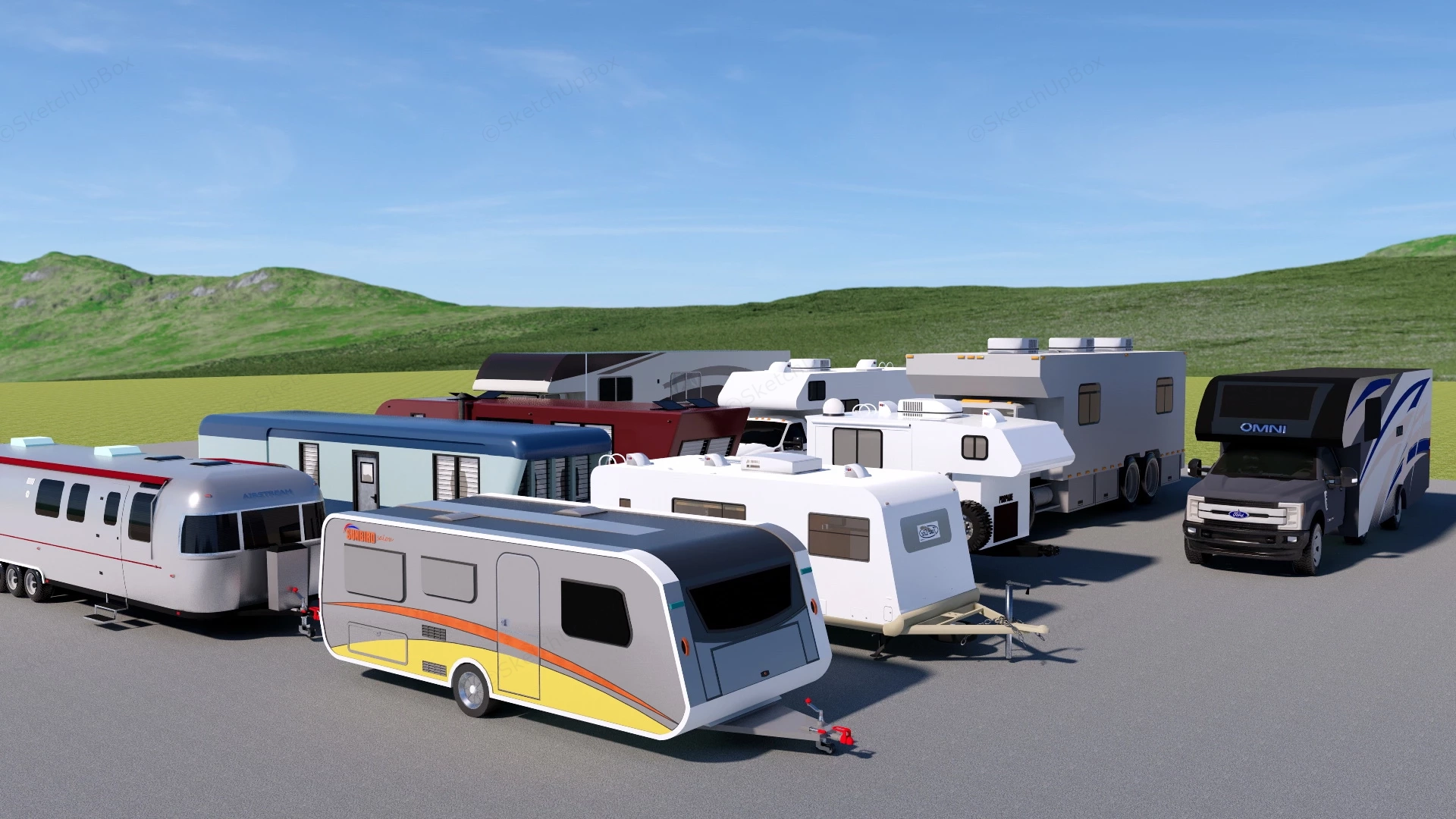 RV Motorhome And Trval Trailers sketchup model preview - SketchupBox