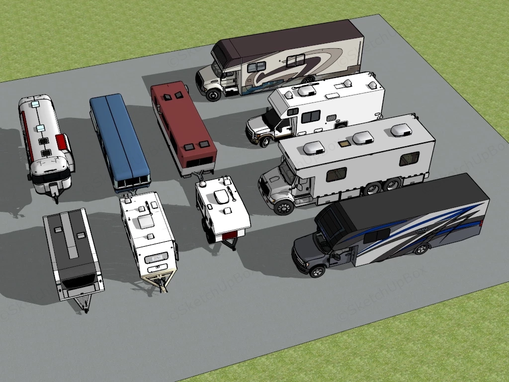 RV Motorhome And Trval Trailers sketchup model preview - SketchupBox